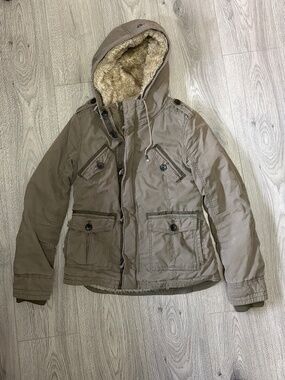Vintage TNA Faux Fur-Lined Khaki Platoon Military Jacket